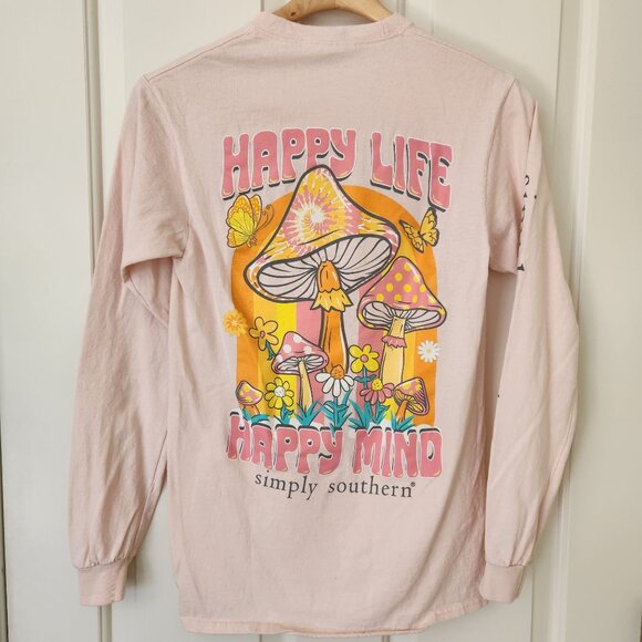 Simply Southern Tops - Simply Southern Pink Long Sleeve T-Shirt "Happy Life Happy Mind" Fairy Hippie